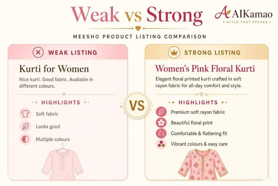 Weak vs strong Meesho product listing comparison