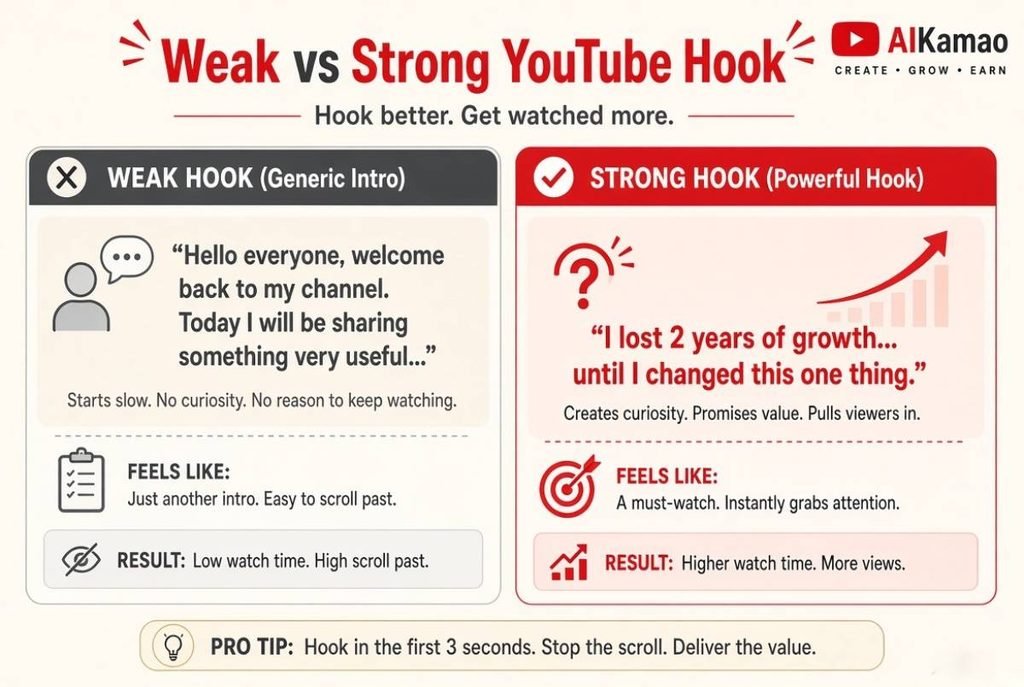 Weak vs strong YouTube hook example